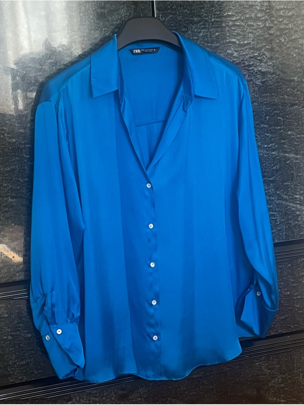 Zara Vibrant Cobalt Satin Women’s Button-Down Shirt